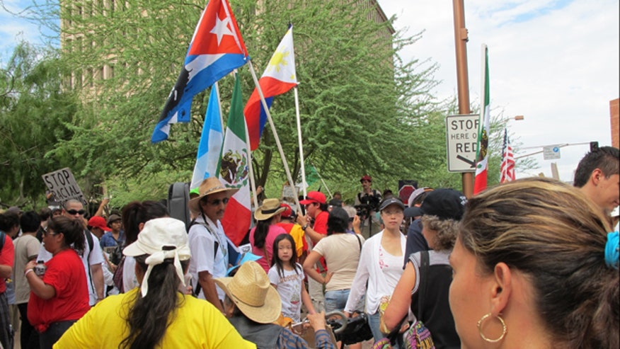 Protesters Wave Flags